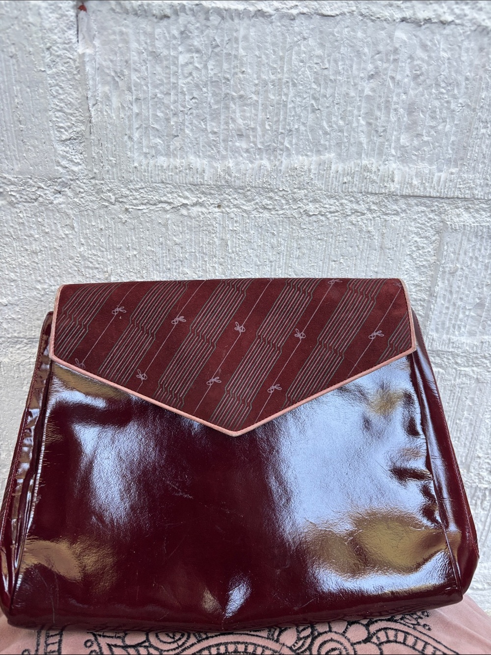 Linea Patent Leather Burgundy Envelope Crossbody with Contrast Trim - Picture 3 of 14